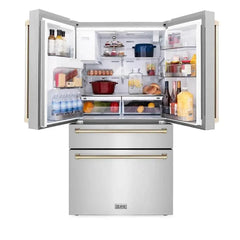 ZLINE Autograph Edition 36 Inch 21.6 cu. ft. Counter-Depth French Door Refrigerator with Water and Ice Dispenser in Fingerprint-Resistant Stainless Steel witth Traditional Handles - RFMZ-W-36 - The Home Selection