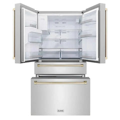 ZLINE Autograph Edition 36 Inch 21.6 cu. ft. Counter-Depth French Door Refrigerator with Water and Ice Dispenser in Fingerprint-Resistant Stainless Steel witth Traditional Handles - RFMZ-W-36 - The Home Selection