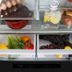ZLINE Autograph Edition 36-Inch 21.6 cu. ft. Counter-Depth French Door Refrigerator with Water & Ice Dispenser in Fingerprint-Resistant Black Stainless Steel - RFMZ-W-36-BS-K - The Home Selection