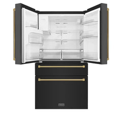 ZLINE Autograph Edition 36-Inch 21.6 cu. ft. Counter-Depth French Door Refrigerator with Water & Ice Dispenser in Fingerprint-Resistant Black Stainless Steel - RFMZ-W-36-BS-K - The Home Selection