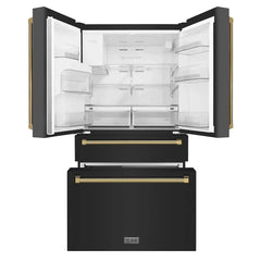 ZLINE Autograph Edition 36-Inch 21.6 cu. ft. Counter-Depth French Door Refrigerator with Water & Ice Dispenser in Fingerprint-Resistant Black Stainless Steel - RFMZ-W-36-BS-K - The Home Selection