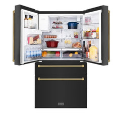 ZLINE Autograph Edition 36-Inch 21.6 cu. ft. Counter-Depth French Door Refrigerator with Water & Ice Dispenser in Fingerprint-Resistant Black Stainless Steel - RFMZ-W-36-BS-K - The Home Selection