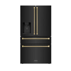 ZLINE Autograph Edition 36-Inch 21.6 cu. ft. Counter-Depth French Door Refrigerator with Water & Ice Dispenser in Fingerprint-Resistant Black Stainless Steel - RFMZ-W-36-BS-K - The Home Selection