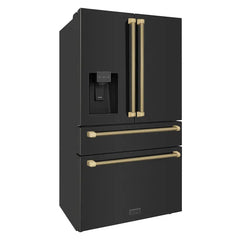 ZLINE Autograph Edition 36-Inch 21.6 cu. ft. Counter-Depth French Door Refrigerator with Water & Ice Dispenser in Fingerprint-Resistant Black Stainless Steel - RFMZ-W-36-BS-K - The Home Selection