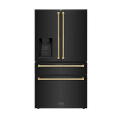 ZLINE Autograph Edition 36-Inch 21.6 cu. ft. Counter-Depth French Door Refrigerator with Water & Ice Dispenser in Fingerprint-Resistant Black Stainless Steel - RFMZ-W-36-BS-K - The Home Selection