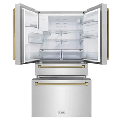 ZLINE Autograph Edition 36-Inch 21.6 cu. ft. Counter-Depth French Door Refrigerator with Water & Ice Dispenser in Fingerprint-Resistant Stainless Steel - RFMZ-W-36-K - The Home Selection