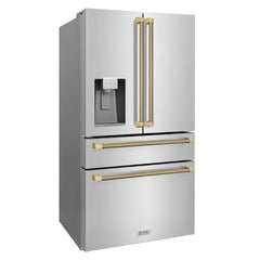 ZLINE Autograph Edition 36-Inch 21.6 cu. ft. Counter-Depth French Door Refrigerator with Water & Ice Dispenser in Fingerprint-Resistant Stainless Steel - RFMZ-W-36-K - The Home Selection
