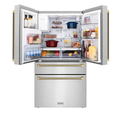 ZLINE Autograph Edition 36-Inch 21.6 cu. ft. Counter-Depth French Door Refrigerator with Water & Ice Dispenser in Fingerprint-Resistant Stainless Steel - RFMZ-W-36-K - The Home Selection