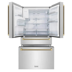 ZLINE Autograph Edition 36-Inch 21.6 cu. ft. Counter-Depth French Door Refrigerator with Water & Ice Dispenser in Fingerprint-Resistant Stainless Steel - RFMZ-W-36-K - The Home Selection