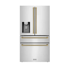 ZLINE Autograph Edition 36-Inch 21.6 cu. ft. Counter-Depth French Door Refrigerator with Water & Ice Dispenser in Fingerprint-Resistant Stainless Steel - RFMZ-W-36-K - The Home Selection