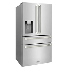 ZLINE Autograph Edition 36-Inch 21.6 cu. ft. Counter-Depth French Door Refrigerator with Water & Ice Dispenser in Fingerprint-Resistant Stainless Steel - RFMZ-W-36-K - The Home Selection