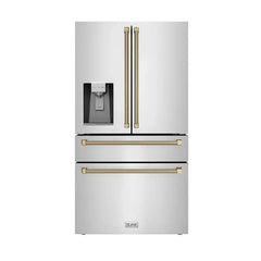 ZLINE Autograph Edition 36-Inch 21.6 cu. ft. Counter-Depth French Door Refrigerator with Water & Ice Dispenser in Fingerprint-Resistant Stainless Steel - RFMZ-W-36-K - The Home Selection