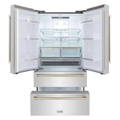 ZLINE Autograph Edition 36 Inch 22.5 cu. ft. Counter-Depth French Door Refrigerator with Ice Maker in Fingerprint-Resistant Stainless Steel and Traditional Handles - RFMZ-36 - The Home Selection