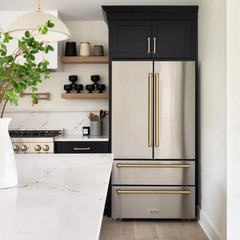 ZLINE Autograph Edition 36 Inch 22.5 cu. ft. Counter-Depth French Door Refrigerator with Ice Maker in Fingerprint-Resistant Stainless Steel and Traditional Handles - RFMZ-36 - The Home Selection