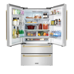 ZLINE Autograph Edition 36 Inch 22.5 cu. ft. Counter-Depth French Door Refrigerator with Ice Maker in Fingerprint-Resistant Stainless Steel and Traditional Handles - RFMZ-36 - The Home Selection