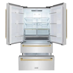 ZLINE Autograph Edition 36 Inch 22.5 cu. ft. Counter-Depth French Door Refrigerator with Ice Maker in Fingerprint-Resistant Stainless Steel and Traditional Handles - RFMZ-36 - The Home Selection