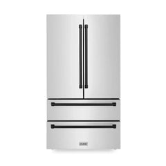 ZLINE Autograph Edition 36 Inch 22.5 cu. ft. Counter-Depth French Door Refrigerator with Ice Maker in Fingerprint-Resistant Stainless Steel and Traditional Handles - RFMZ-36 - The Home Selection