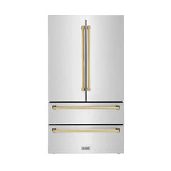 ZLINE Autograph Edition 36 Inch 22.5 cu. ft. Counter-Depth French Door Refrigerator with Ice Maker in Fingerprint-Resistant Stainless Steel and Traditional Handles - RFMZ-36 - The Home Selection