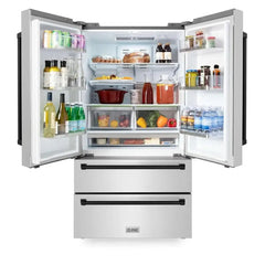 ZLINE Autograph Edition 36 Inch 22.5 cu. ft. Counter-Depth French Door Refrigerator with Ice Maker in Fingerprint-Resistant Stainless Steel and Traditional Handles - RFMZ-36 - The Home Selection