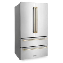 ZLINE Autograph Edition 36 Inch 22.5 cu. ft. Counter-Depth French Door Refrigerator with Ice Maker in Fingerprint-Resistant Stainless Steel and Traditional Handles - RFMZ-36 - The Home Selection