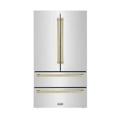 ZLINE Autograph Edition 36 Inch 22.5 cu. ft. Counter-Depth French Door Refrigerator with Ice Maker in Fingerprint-Resistant Stainless Steel and Traditional Handles - RFMZ-36 - The Home Selection