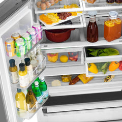 ZLINE Autograph Edition 36 Inch, 22.5 cu. ft. Counter-Depth French Door Refrigerator with Ice Maker in Fingerprint-Resistant Stainless Steel with Polished Gold Modern Handles - RFMZ-36-FG - The Home Selection