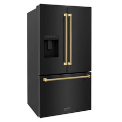 ZLINE Autograph Edition 36-Inch 28.9 cu. ft. Standard-Depth French Door Refrigerator with Dual Ice Maker and External Water Dispenser in Fingerprint-Resistant Black Stainless Steel - RSMZ-W-36-BS-K - The Home Selection