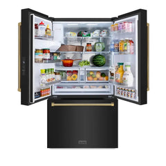 ZLINE Autograph Edition 36-Inch 28.9 cu. ft. Standard-Depth French Door Refrigerator with Dual Ice Maker and External Water Dispenser in Fingerprint-Resistant Black Stainless Steel - RSMZ-W-36-BS-K - The Home Selection