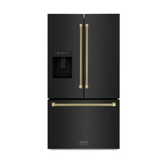 ZLINE Autograph Edition 36-Inch 28.9 cu. ft. Standard-Depth French Door Refrigerator with Dual Ice Maker and External Water Dispenser in Fingerprint-Resistant Black Stainless Steel - RSMZ-W-36-BS-K - The Home Selection