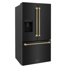 ZLINE Autograph Edition 36-Inch 28.9 cu. ft. Standard-Depth French Door Refrigerator with Dual Ice Maker and External Water Dispenser in Fingerprint-Resistant Black Stainless Steel - RSMZ-W-36-BS-K - The Home Selection