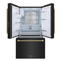 ZLINE Autograph Edition 36-Inch 28.9 cu. ft. Standard-Depth French Door Refrigerator with Dual Ice Maker and External Water Dispenser in Fingerprint-Resistant Black Stainless Steel - RSMZ-W-36-BS-K - The Home Selection