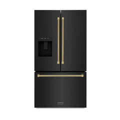 ZLINE Autograph Edition 36-Inch 28.9 cu. ft. Standard-Depth French Door Refrigerator with Dual Ice Maker and External Water Dispenser in Fingerprint-Resistant Black Stainless Steel - RSMZ-W-36-BS-K - The Home Selection
