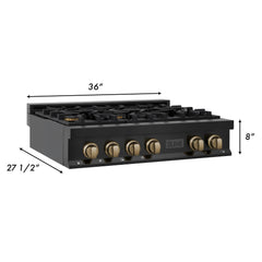 ZLINE Autograph Edition 36" Porcelain Rangetop with 6 Gas Burners in Black Stainless Steel with Accents - RTBZ-36 - The Home Selection