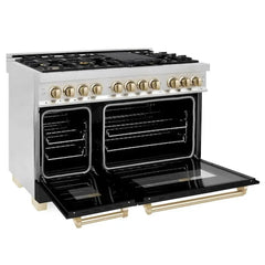 ZLINE Autograph Edition 48" 6.0 cu. ft. Dual Fuel Range with Gas Stove and Electric Oven in Stainless Steel with Black Matte Door - RAZ-BLM-48 - The Home Selection