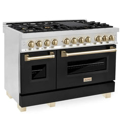 ZLINE Autograph Edition 48" 6.0 cu. ft. Dual Fuel Range with Gas Stove and Electric Oven in Stainless Steel with Black Matte Door - RAZ-BLM-48 - The Home Selection