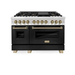 ZLINE Autograph Edition 48" 6.0 cu. ft. Dual Fuel Range with Gas Stove and Electric Oven in Stainless Steel with Black Matte Door - RAZ-BLM-48 - The Home Selection