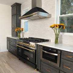 ZLINE Autograph Edition 48" 6.0 cu. ft. Dual Fuel Range with Gas Stove and Electric Oven in Stainless Steel with Black Matte Door - RAZ-BLM-48 - The Home Selection