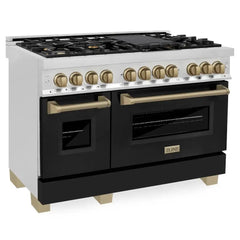 ZLINE Autograph Edition 48" 6.0 cu. ft. Dual Fuel Range with Gas Stove and Electric Oven in Stainless Steel with Black Matte Door - RAZ-BLM-48 - The Home Selection