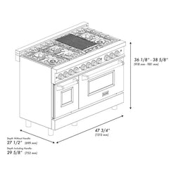 ZLINE Autograph Edition 48 in. 6.0 cu. ft. Dual Fuel Range with Gas Stove and Electric Oven in Fingerprint Resistant Stainless Steel with Black Matte Door - RASZ-BLM-48 - The Home Selection