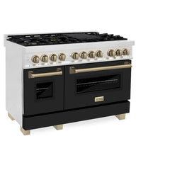 ZLINE Autograph Edition 48 in. 6.0 cu. ft. Dual Fuel Range with Gas Stove and Electric Oven in Fingerprint Resistant Stainless Steel with Black Matte Door - RASZ-BLM-48 - The Home Selection