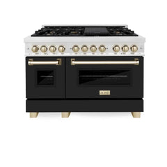 ZLINE Autograph Edition 48 in. 6.0 cu. ft. Dual Fuel Range with Gas Stove and Electric Oven in Fingerprint Resistant Stainless Steel with Black Matte Door - RASZ-BLM-48 - The Home Selection