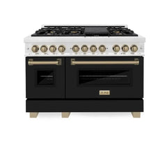 ZLINE Autograph Edition 48 in. 6.0 cu. ft. Dual Fuel Range with Gas Stove and Electric Oven in Fingerprint Resistant Stainless Steel with Black Matte Door - RASZ-BLM-48 - The Home Selection