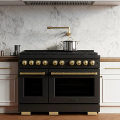 ZLINE Autograph Edition 48 in. 6.7 cu. ft. Paramount Double Oven Gas Range with 8 Burner Cooktop in Black Stainless Steel - SGRBZ-48 - The Home Selection