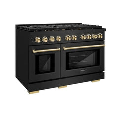 ZLINE Autograph Edition 48 in. 6.7 cu. ft. Paramount Double Oven Gas Range with 8 Burner Cooktop in Black Stainless Steel - SGRBZ-48 - The Home Selection