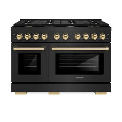ZLINE Autograph Edition 48 in. 6.7 cu. ft. Paramount Double Oven Gas Range with 8 Burner Cooktop in Black Stainless Steel - SGRBZ-48 - The Home Selection