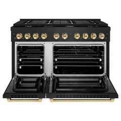 ZLINE Autograph Edition 48 in. 6.7 cu. ft. Paramount Double Oven Gas Range with 8 Burner Cooktop in Black Stainless Steel - SGRBZ-48 - The Home Selection