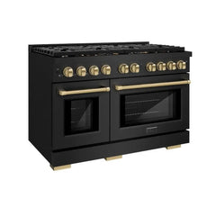 ZLINE Autograph Edition 48 in. 6.7 cu. ft. Paramount Double Oven Gas Range with 8 Burner Cooktop in Black Stainless Steel - SGRBZ-48 - The Home Selection
