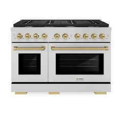 ZLINE Autograph Edition 48 in. 6.7 cu. ft. Paramount Double Oven Gas Range with 8 Burner Cooktop in Stainless Steel - SGRZ-48 - The Home Selection