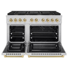 ZLINE Autograph Edition 48 in. 6.7 cu. ft. Paramount Double Oven Gas Range with 8 Burner Cooktop in Stainless Steel - SGRZ-48 - The Home Selection