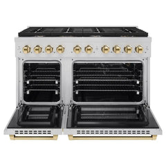 ZLINE Autograph Edition 48 in. 6.7 cu. ft. Paramount Double Oven Gas Range with 8 Burner Cooktop in Stainless Steel - SGRZ-48 - The Home Selection